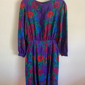 Andrea Gayle Purple Floral‎ Long Sleeve Dress